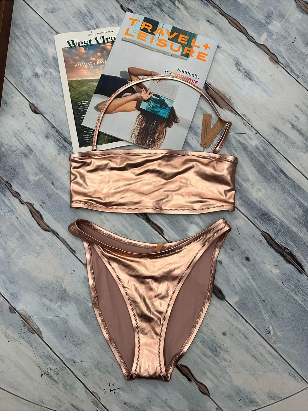 SKIMS Metallic Rose Gold Bikini Set